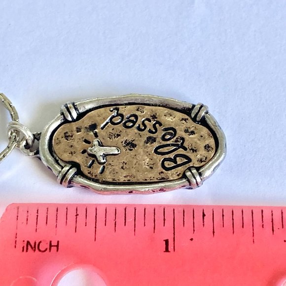 Cross BLESSED Pendant Necklace Copper Silver Plated 18" Christian Message - Picture 7 of 8